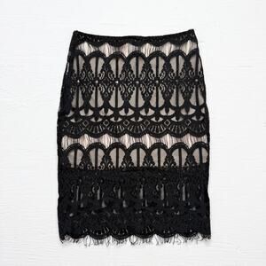 Sweet Journey Black Lace Straight Skirt Knee Length, Size Small